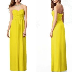 Aidan Mattox long strapless yellow gown with a pleated bodice flowing skirt 2